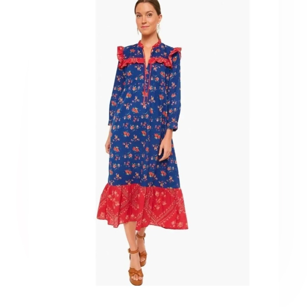 Floral Blue and Red Midi Dress